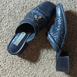 Brighton Black Croc-Embossed Mules